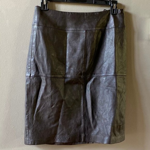 JACLYN SMITH Buttery Soft, Chocolate Brown Genuine Leather Skirt - Picture 1 of 7